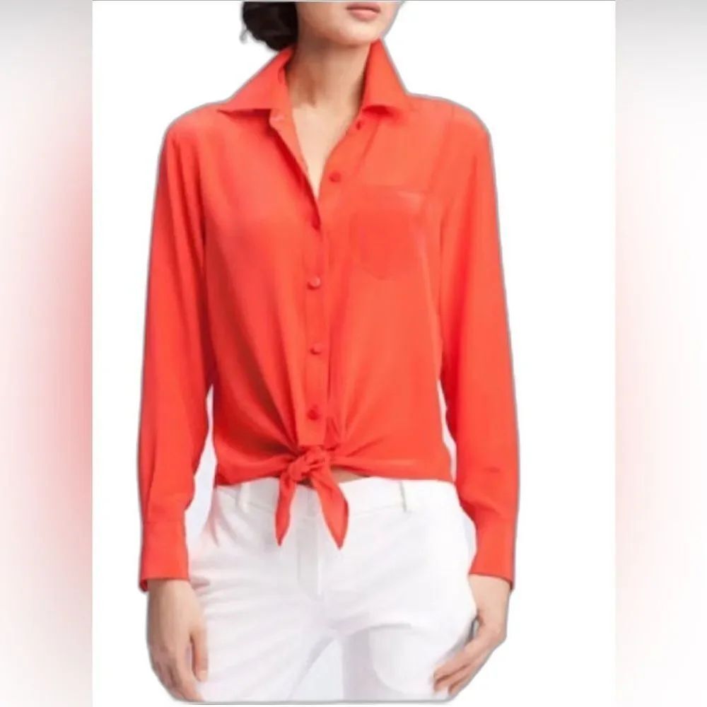Trina Turk Silk Button Down in orange Size L